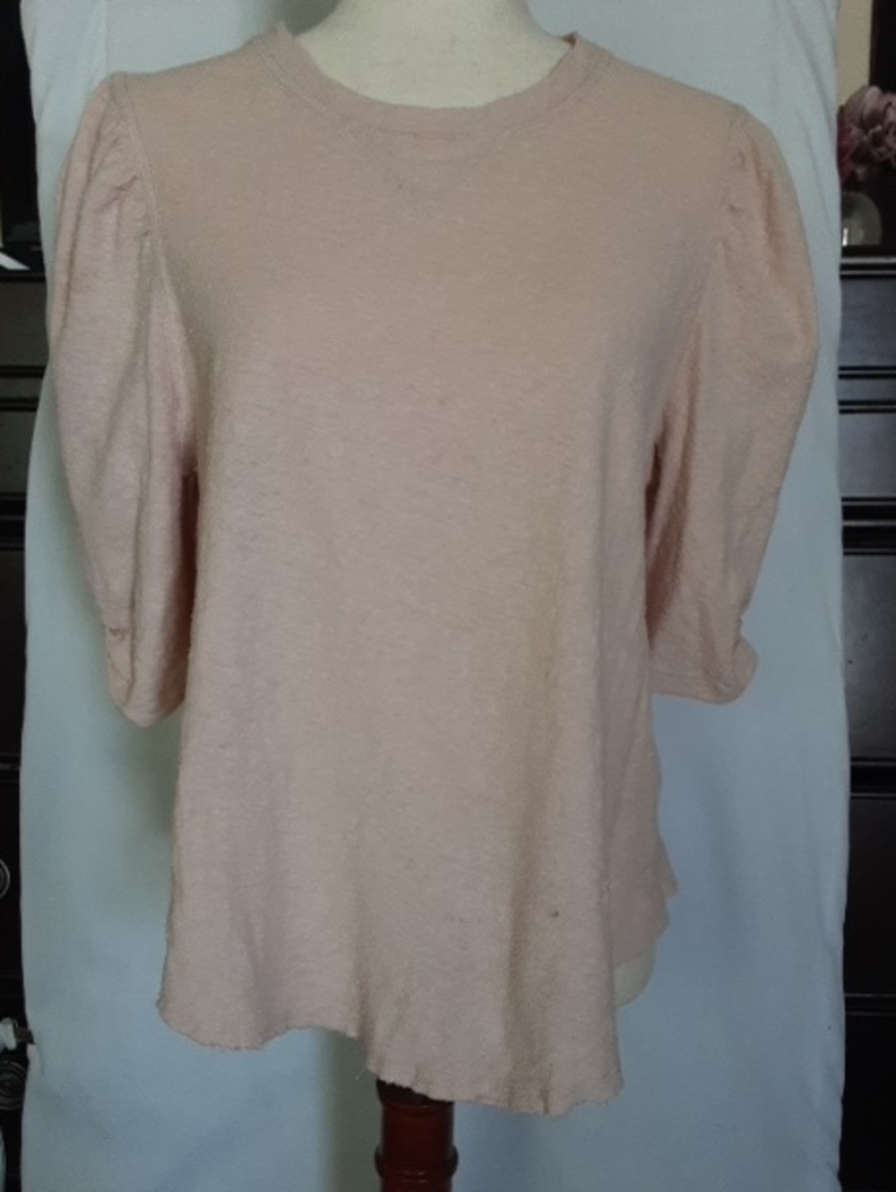 Free People Blush Pink Puff Sleeve Crew Tee